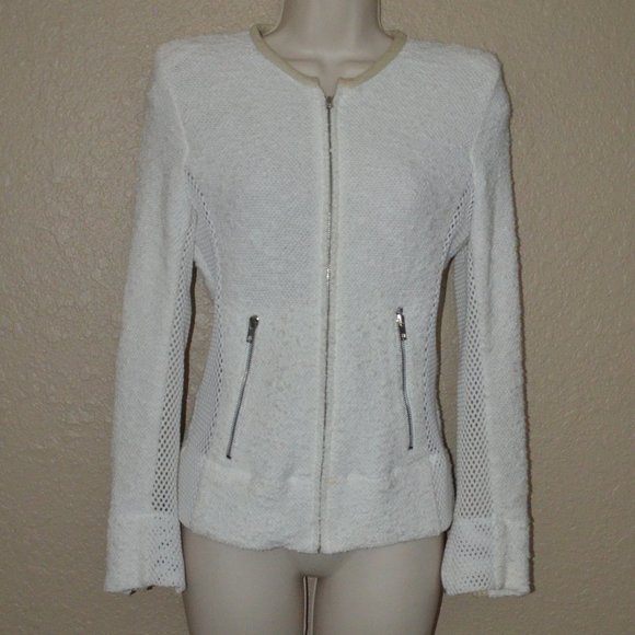 $580 Sz 38 4 IRO Amiya White Mesh Contrast Zip Up Jacket Blazer - Picture 1 of 6